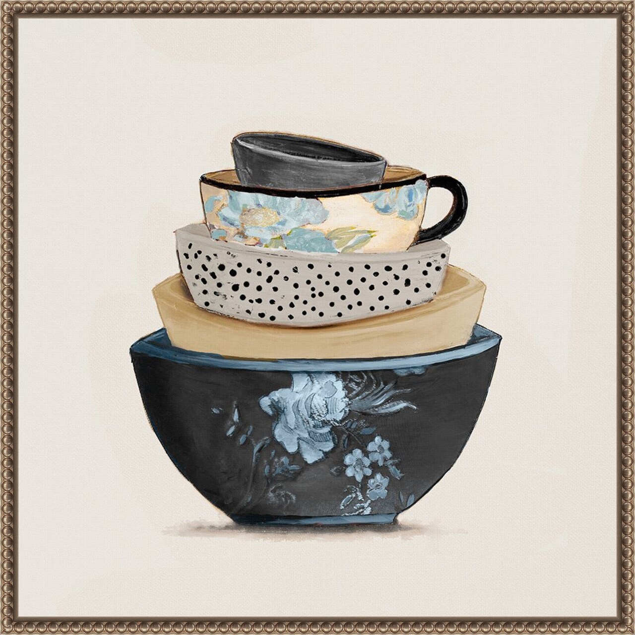 A Stack Of Blue Bowls by Patricia Pinto Framed Canvas Wall Art